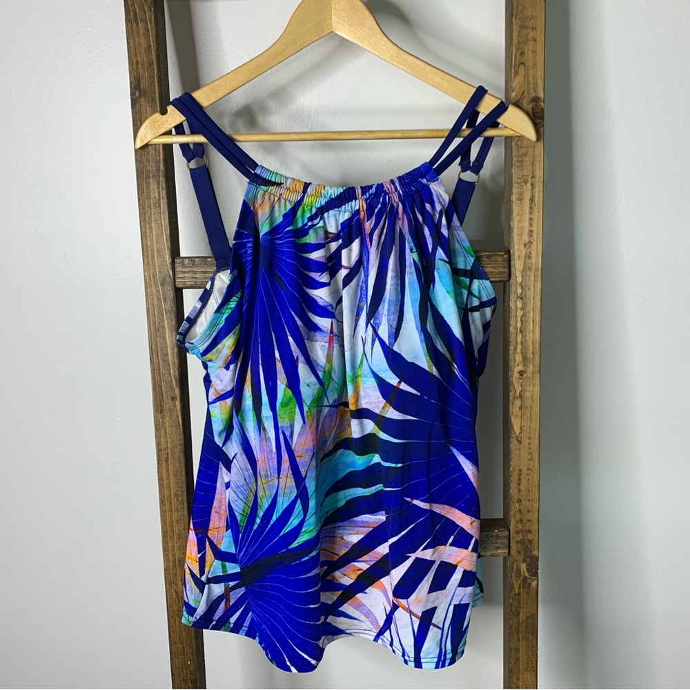 Maxine of Hollywood Tropical Blue Leaf Print Tankini Women's Swim Top